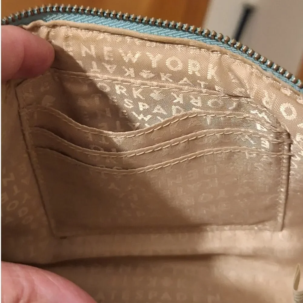 Kate Spade Wristlet Clutch Robin's Egg Blue Leather Pebbled Classic Retro Preppy - Picture 5 of 10